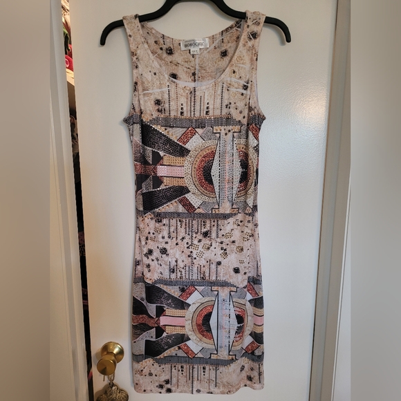 Beige and Black Midi Dress - Picture 1 of 3